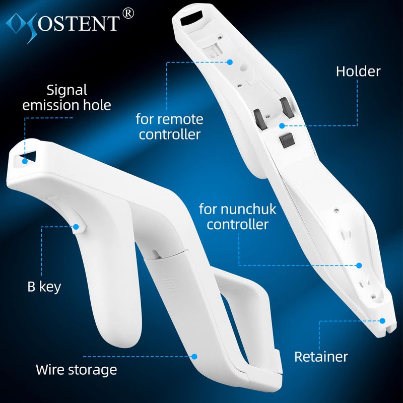 OSTENT ملحق مسدس ضوئي لجهاز نينتندو وي / وي يو ريموت نونشوك زابر لألعاب الرماية باللون الأبيض - Image 2